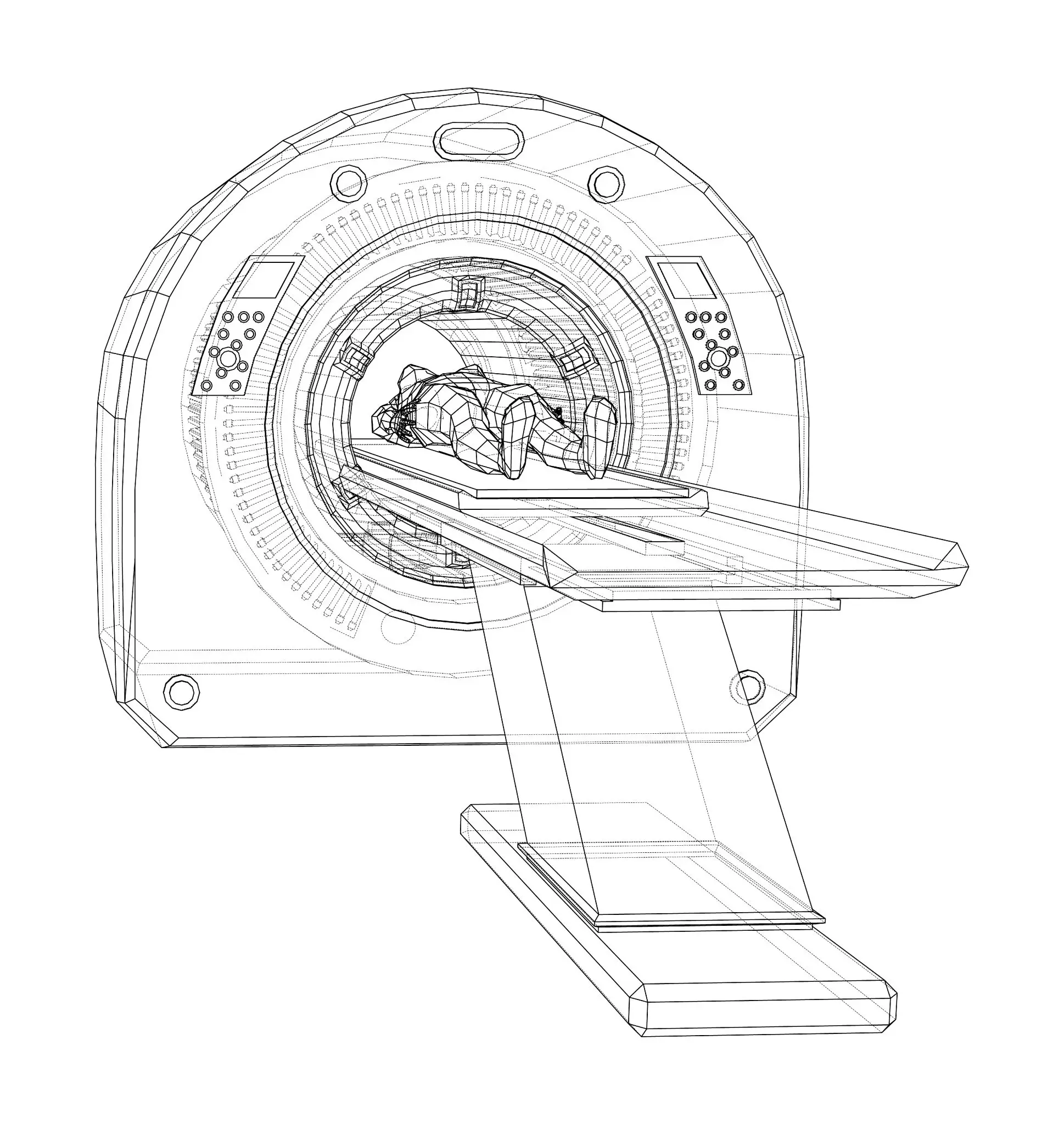 Female,Patient,Lying,On,A,Ct,Or,Mri,Scan.,Wire-frame